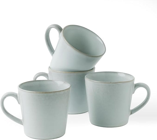 famiware Coffee Mug Set of 4, Annecy 14 oz Ceramic Reusable Cups Set with Handle, Microwavable and Dishwasherable Stoneware Drinkware Set for Tea, Milk, Water, Grey-blue