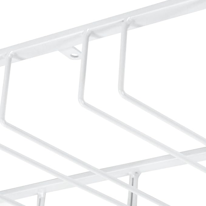 16 Wine Glasses Rack Holder Hanging Metal Storage Shelf Wall-Mounted Cup Holder Upside Down Hanging Under Cabinet Wine Glass Iron Holder Rack For Bar Kitchen (White)