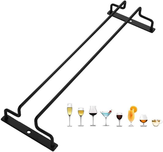 MObyat 1/2/3 Rows Metal Wine Glass Rack Under Cabinet, Wine Glass Holder, Hanging Storage Organizer, for Shelf Kitchen Bar Decor(13.8in/35cm, Black/Silver) (Color : Black, Size : 11X35CM(4.3X13.8IN))