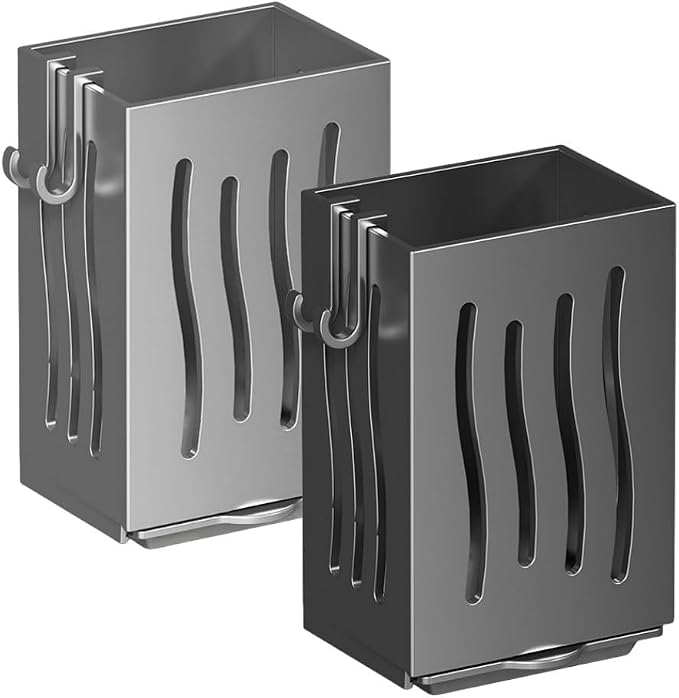 Wall Mounted Utensil Holder with Drip Tray, Kitchen Cutlery Drying Rack and Storage Box for Spoon Fork Brush Sponge, ABS Plastic Sink Side(Grey)