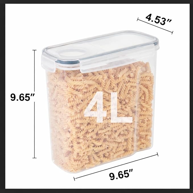 4 Pack Stackable Airtight Food Storage Containers (4L/135.2 oz) with Lids, Labels & Marker, BPA-Free Leakproof Pantry Organization for Cereal, Flour, Rice & Dry Food