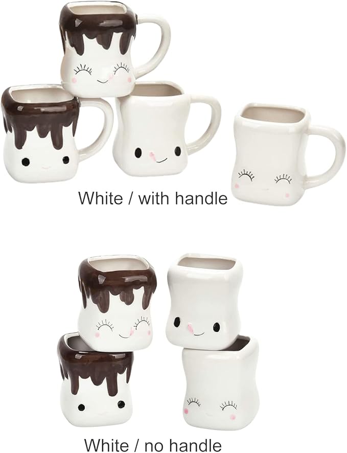 Set of 4 Cute Marshmallow Mugs - Chocolate Cocoa Mugs with Mini Marshmallow Cups for Christmas, Mothers Day, Thanksgiving Day Gifts and Parties