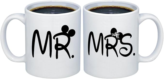 Promotion & Beyond Mr and Mrs Mug Set Matching Coffee Mug Set Gift for Couples Coffee Mugs MCPL117 (Ceramic, 11 oz. (Set of 2))