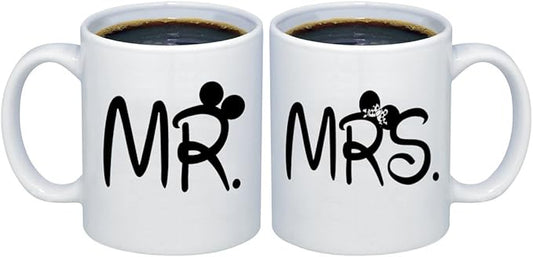 Promotion & Beyond Mr and Mrs Mug Set Matching Coffee Mug Set Gift for Couples Coffee Mugs MCPL117 (Ceramic, 11 oz. (Set of 2))