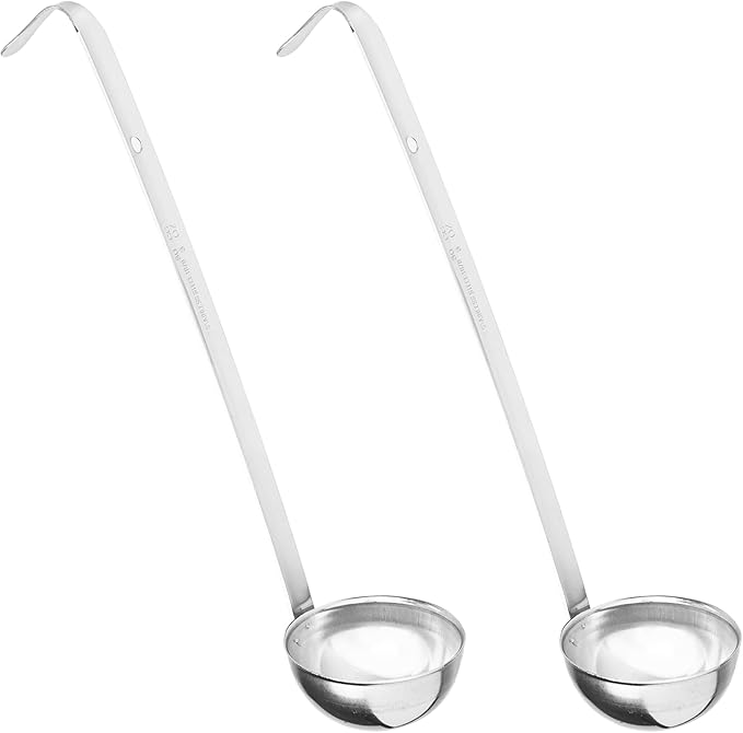 2Pcs 3oz Stainless Steel Soup Ladle, Long Handle Ladles with Pouring Rim for Cooking, Serving Soup, Sauce, Stew, Kitchen