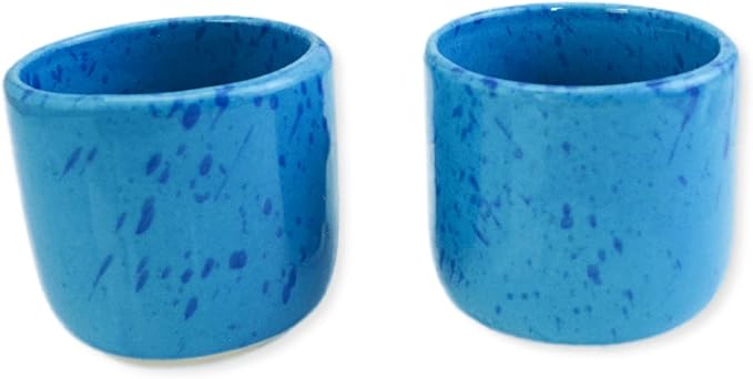 roro 8 oz Coral Blue Ceramic Sipper Cups – Set of 2 Artisan Speckled Stoneware, Lead-Free Glaze, Microwave, Dishwasher & Oven Safe, for Coffee, Tea, Cocoa & Other Drinks