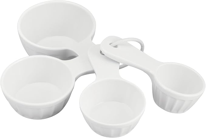 UP 4-Piece Latte Style Melamine Measuring Cups Set, Professional Nesting Baking and Cooking Tools for Liquid and Dry Ingredients, White