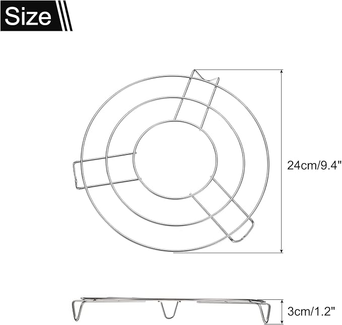 uxcell 3pcs Round Cooking Rack 9.4" Dia Stainless Steel Wire Cooling Steamer Rack for Baking Canning Cooking Roasting Cooling Grilling Drying, Silver (1.2" Tall)