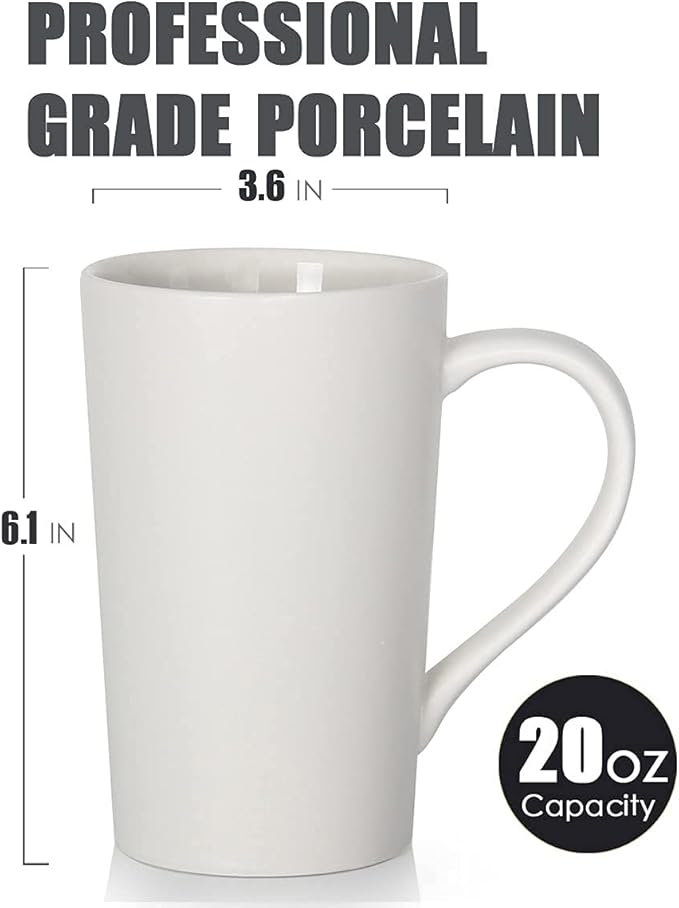 20 oz Extra Large Coffee Mug, M007 Plain Tall Big Ceramic Latte Milk Tea Cup with Handle for Dad Men Women, White
