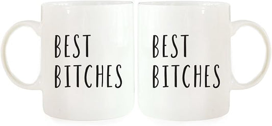 Andaz Press Funny Couples 11 oz Ceramic Coffee Mugs, Best Bitches, His and Hers Mugs Set of 2, Valentines Day Coffee Mug for Him and Her, Mr and Mrs Mugs, Couple Mugs for Husband and Wife