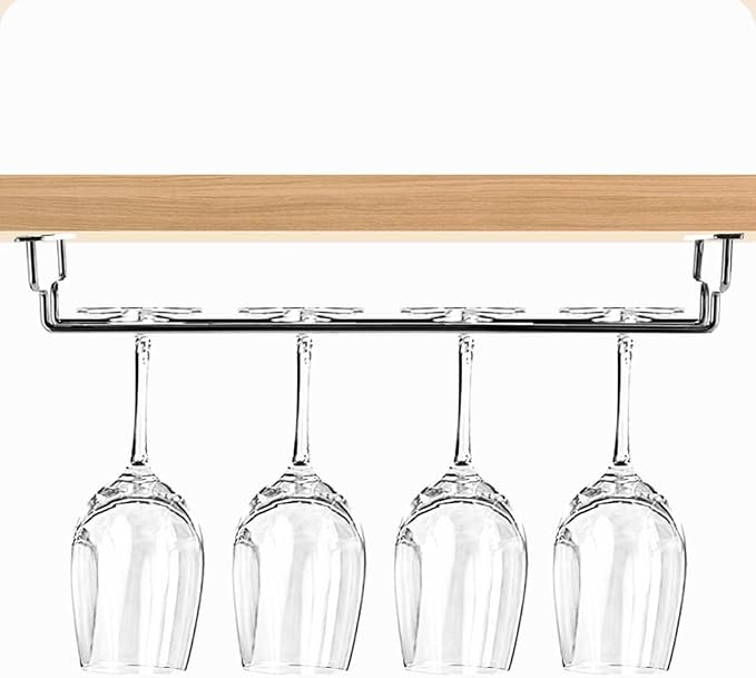 1/2/3 Rows Metal Wine Glass Rack Under Cabinet, Wine Glass Holder, Hanging Storage Organizer, For Shelf Kitchen Bar Decor(13.8in/35cm, Black/Silver) ( Color : Silver , Size : 21.5X35CM(8.5X13.8IN) )