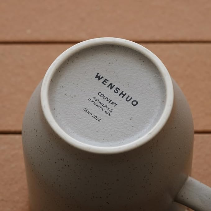 WENSHUO Mug Set of 4, Reactive Glazed Stoneware Mug, 12oz (Sandstone Gray)