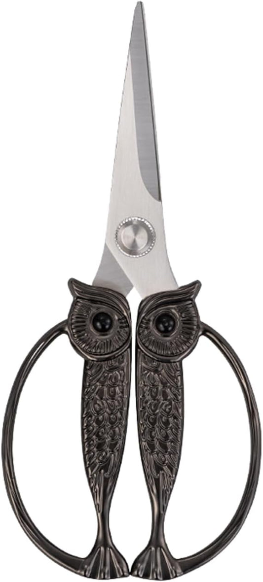 WARMHEART Owl Kitchen Scissors All Purpose, Stainless Steel Heavy Duty Sharp Shears for Meat, Chicken, Fish, Poultry, Herb, Bread (Gun-black, Medium)