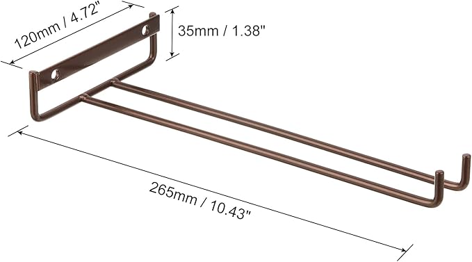 uxcell 2Pcs Wine Glass Rack, 10.43 Inch Iron Wine Glasses Rack Under Cabinet Stemware Rack - Wall Mountable Wine Glass Holder Storage Hanger for Bars Coffee Restaurants Kitchens, Bronze