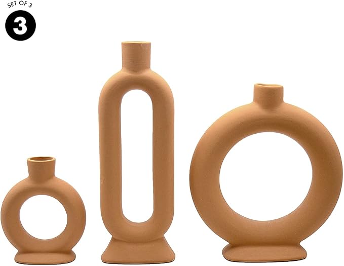 Koyal Wholesale Ceramic Abstract Taper Candle Holders for Candlesticks, Set of 3 - Matte Terracotta