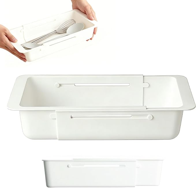 2 Pack Expandable Deep Drawer Organizer for Kitchen, Ideal as Cutlery Drawer Organizer. Sliding, Adjustable, 12.4-17.7". Durable Plastic.