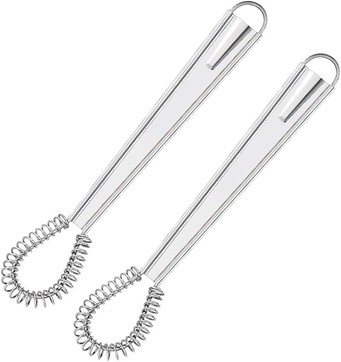 Stainless Steel Mini Whisk Set 2 Pack, Spring Coil Flat Egg Beater, Kitchen Cookware Milk Frother Hand Mixer For Cooking, 8 inch