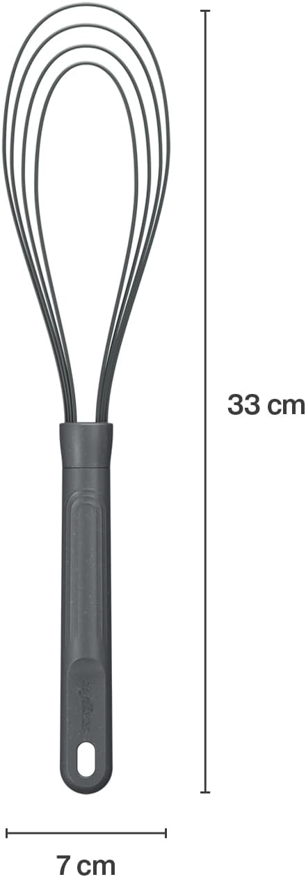 Zyliss Flat Whisk, Sustainable Wheatstraw/Nylon, Cooking Whisk forr Cooking and Serving with Heat Resistant Silicone Head, Beluga Grey, 11.9" x 2.8", Dishwasher Safe, 5 Year Guarantee