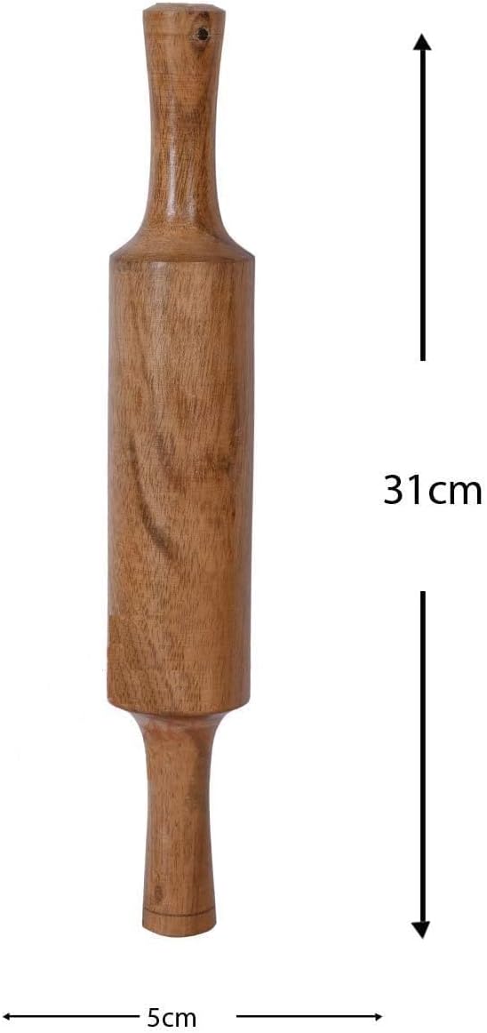 Handcrafted Wooden Rolling Pin,Belan,Belna,Traditional Belan for Roti, Chapati, Dough, Pastry – Handcrafted Hardwood Dough Roller with Easy Grip Handles – Smooth Finish (Round Belan)