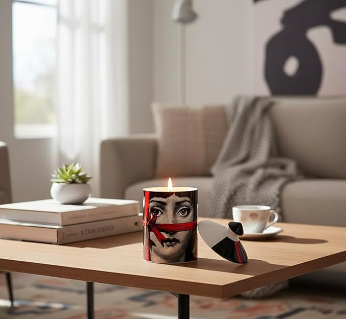 Handcrafted Italian Candle Holder Modern Art Vase with Female Face Design, Elegant Aromatherapy Jar for Tabletop Decor, Ceramic Material (Red Lace)