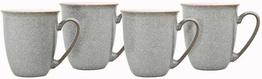 Denby - Elements Light Grey Coffee Mug Set of 4-330ml Stoneware Ceramic Tea Mug Set For Home & Office - Dishwasher Safe, Microwave Safe - Pale Grey, White - Chip Resistant