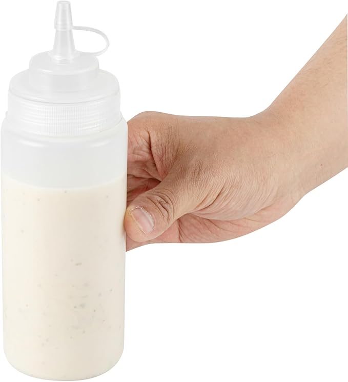 Restaurantware Plastic Squeeze Bottle 16 oz Wide Mouth Condiment Bottle With Cap Reusable Dishwashable Clear Sauce Dispenser For Syrups, Ketchup, Mustard, Oil, Dressing, Honey, Art And Craft