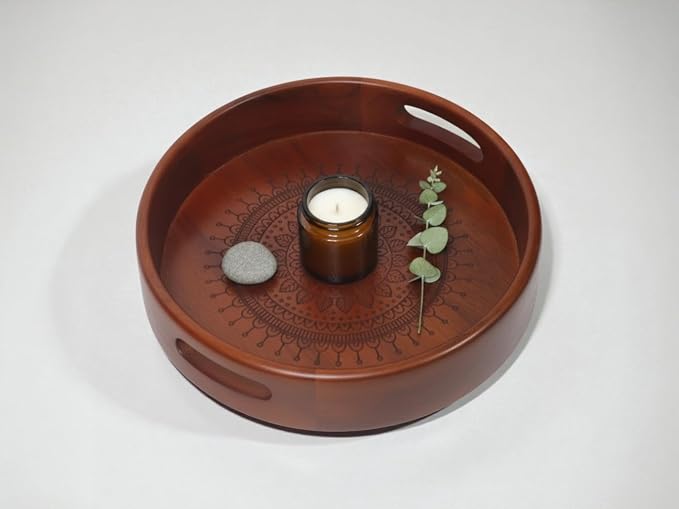 Vesta Homes Set of 2 Aurelia Premium Wood Round Serving Tray for Home/Kitchen/Restaurant/Office Organizer/Dining Table|Premium Wooden Trays|35.5 X 35.5 ; 30.5 x 30.5 cm | Handcrafted in India