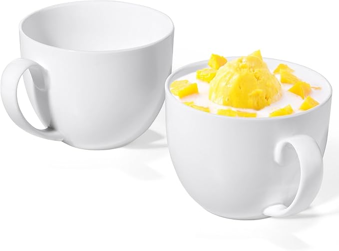 Chulan 22 oz Extra Large White Bone China Cereal Mugs Set of 2, Ceramic Coffee Mug, Latte Mugs Mocha Tea Cup, Jumbo Porcelain Soup Mugs with Big Handle for Desserts Snack, Microwave Dishwasher Safe