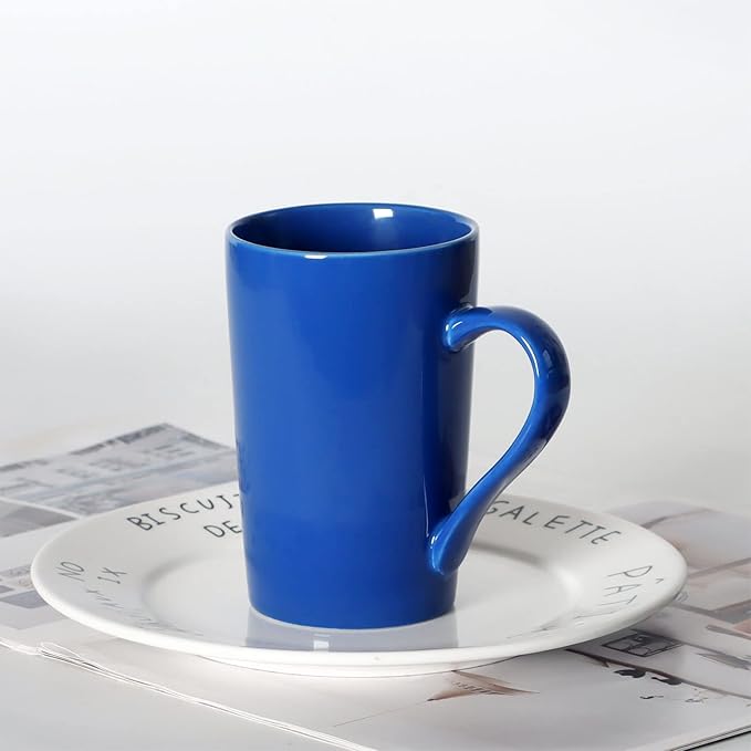 12 oz Coffee Mugs Office Party, M099 Novelty Marble Ceramic Cup for Friend Women Men Sister Coworker, Set of 4, Blue