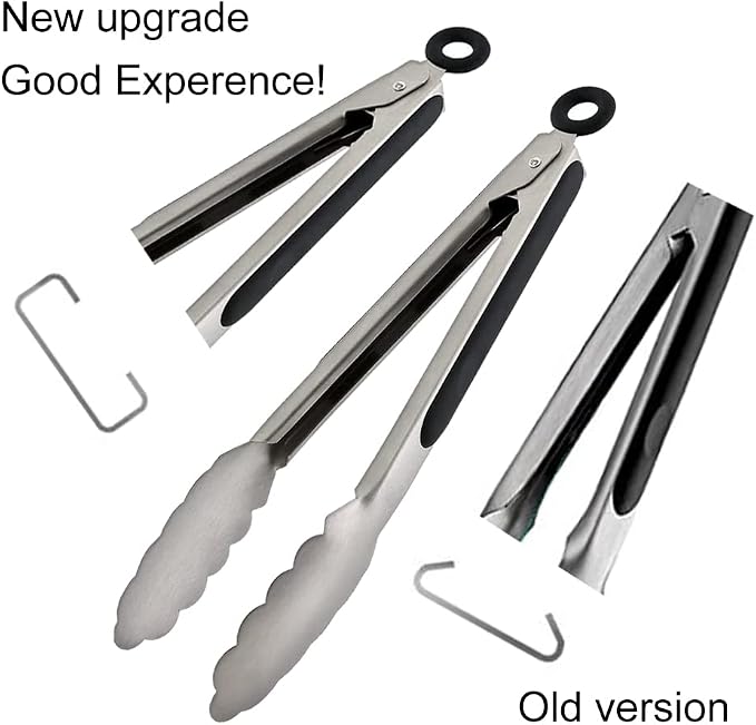 TENTA TENTA KITCHEN 9" Stainless Steel Kitchen Tongs, Locking Metal Food Tongs Non-Slip Grip (Set of 3)