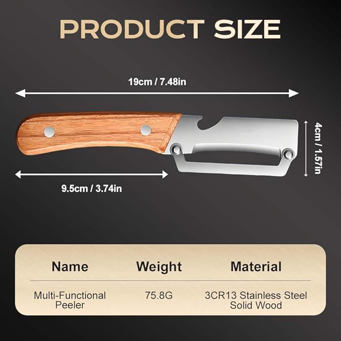 Vegetable Peeler, Multifunctional Stainless Steel Peeler with Wooden Handle, Zero Snag Fruit & Potato Peeler, 2-in-1 Peeler with Bottle Opener, Kitchen Peeling Tool (1)