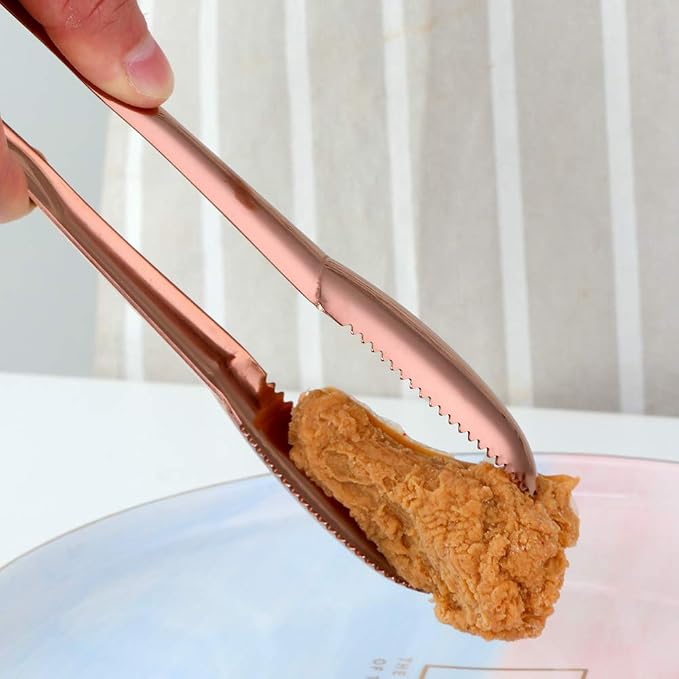 9 Inch Rose Gold Stainless Steel Serving Tongs, Set of 2