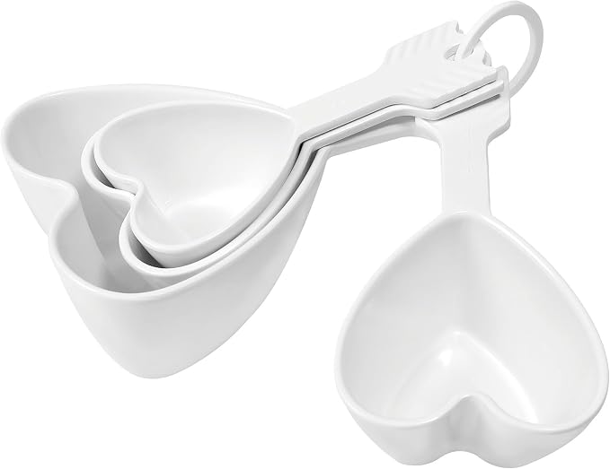 UP 4-Piece Heart Melamine Measuring Cups Set, Professional Nesting Baking and Cooking Tools for Liquid and Dry Ingredients, White