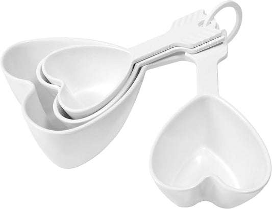 UP 4-Piece Heart Melamine Measuring Cups Set, Professional Nesting Baking and Cooking Tools for Liquid and Dry Ingredients, White