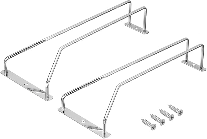 uxcell Wine Glass Rack Under Cabinet, 2Pcs 10-Inch Stemware Wine Glass Hanging Rack Stainless Steel Wine Glass Organizer Storage Hanger for Shelf Kitchen Bar Decor (Single-Row, Silver)
