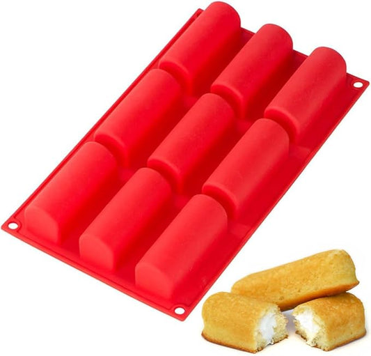 Webake Twinkie Pan Silicone Mini Log Cake Mold For 3D Cylinder Mousse, DIY Pudding Cake Molds Oblong 9 Cavity (Red)
