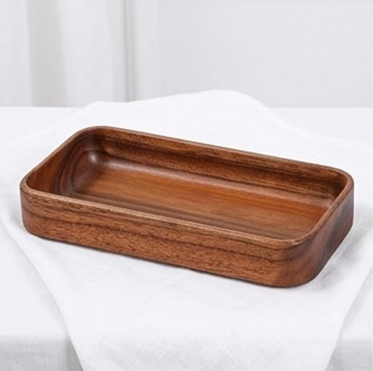 Large Acacia Wood Rectangular Salad Bowl - Home Snack and Cake Serving Tray (12-Inch)