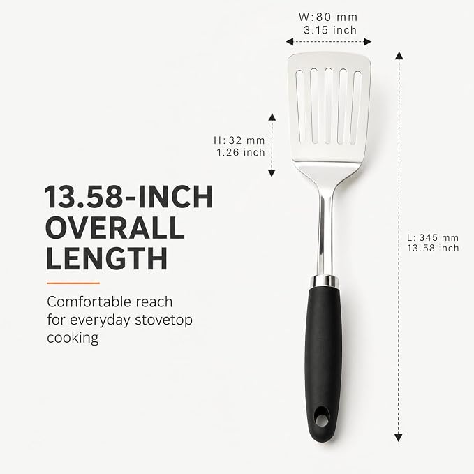 Stainless Steel Slotted Turner Spatula, Metal Spatula for Cast Iron & Stainless Steel Pans, Thin Edge Kitchen Turner for Eggs, Pancakes, Burgers, Dishwasher Safe