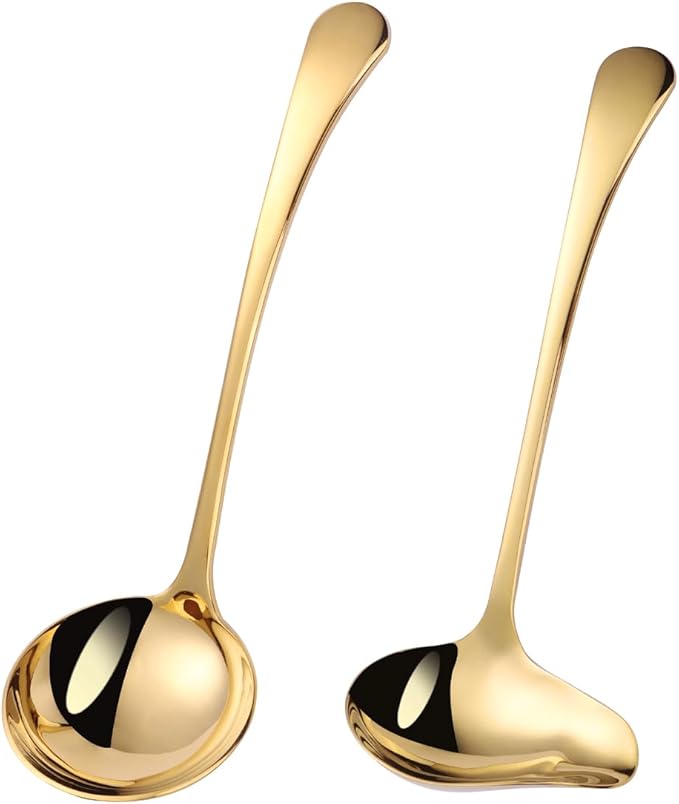 1-Piece Sauce Ladle and 1-Piece Gravy Ladle, 18/10 Stainless Steel, Dishwasher Safe(Gold)