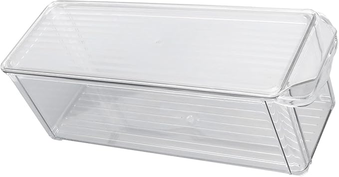 Clear Organizing Bin, Plastic Storage Container, Large Capacity for Kitchen Cabinet Refrigerator and Pantry Organization (Narrow and tall (with lid))