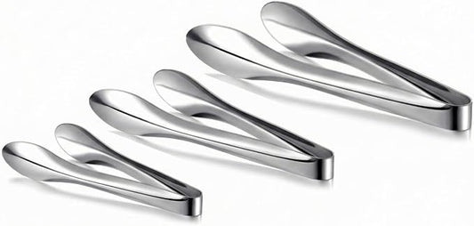 3 Pack Polished Stainless Steel Serving Tongs 6, 9 and 12 Inch Metal Food Silver Tong for Buffet Salad BBQ Grilling Heavy Duty Kitchen Utensils for Cooking Catering Wedding Party