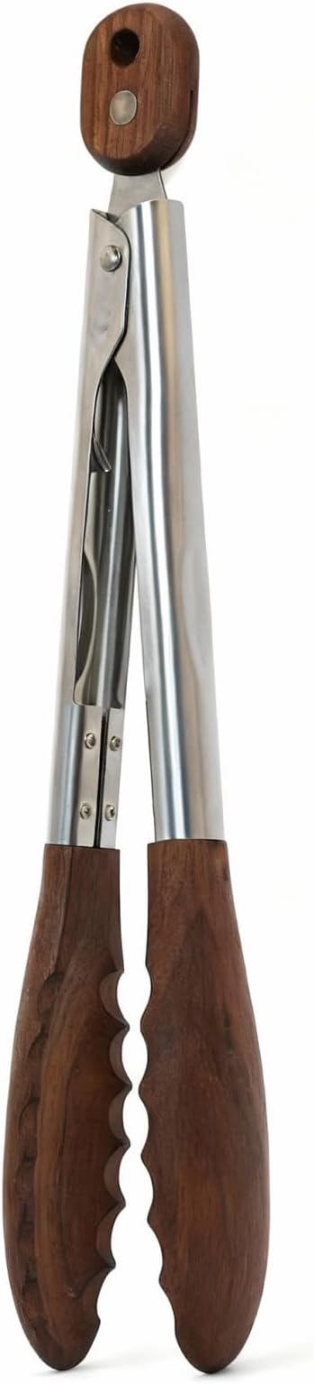 12 Inch Wooden Tip Cooking Tongs, Nonstick Safe Stainless Steel Kitchen Tongs for Salad Serving, Food Prep with Premium Branded Gift Box