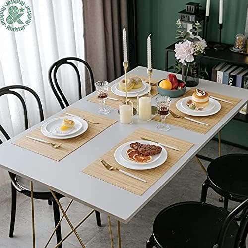 Set of 12 Pcs Bamboo Placemats Sushi Rolling Mat Japanese Style Natural Anti-Slip Bamboo Placemats Washable Heat-Resistant Table Mats for Dining Room and Kitchen（ Natural Color）