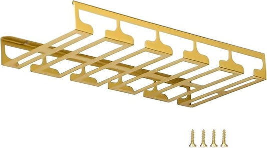 Wine Glass Holder Under Cabinet, Gold Metal Wine Glass Hanger, Hanging Stemware Rack with Screws for Bar Kitchen (Color : B, Size : 20inch/51cm)