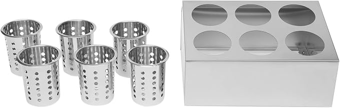 6-Compartment Restaurant Utensil Holder, Stainless Steel Cutlery Organizer, Countertop Silverware Holder for Kitchen, Bars, Coffee Shops, Restaurants, Hotels