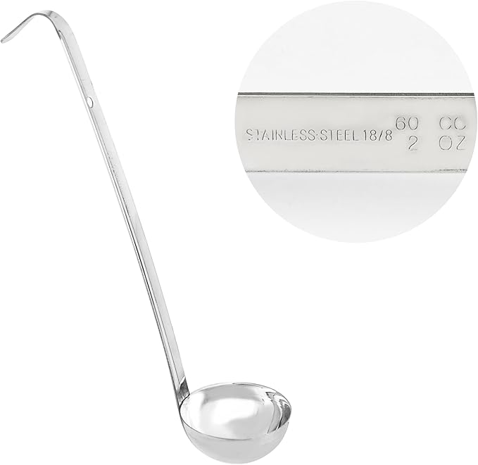 2Pcs 2oz Stainless Steel Soup Ladle, Long Handle Ladles with Pouring Rim for Cooking, Serving Soup, Sauce, Stew, Kitchen