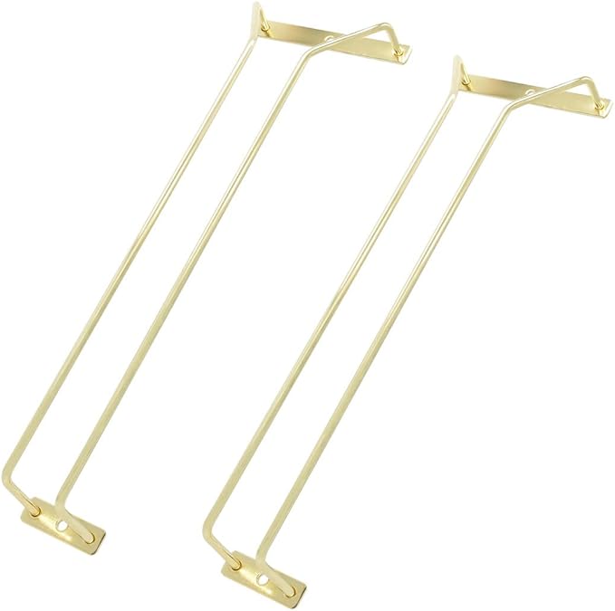 35.5cm Wine Glass Rack - Under Cabinet Stemware Wine Glass Holder Glasses Storage Hanger Stainless Steel Organizer for Bar Kitchen, Gold Finish (1 Rows, 2 Pack)