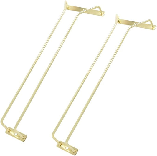 35.5cm Wine Glass Rack - Under Cabinet Stemware Wine Glass Holder Glasses Storage Hanger Stainless Steel Organizer for Bar Kitchen, Gold Finish (1 Rows, 2 Pack)