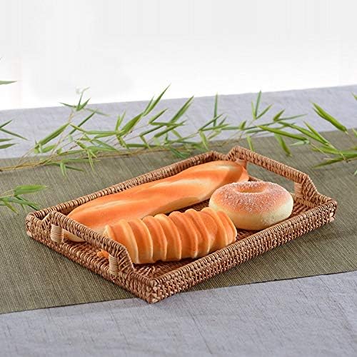 Handwoven Rattan Serving Tray with Handles – 17" Rectangular Wicker Tray for Coffee Table, Breakfast, Drinks, Fruit, Snacks, Ottoman & Kitchen Counter Decor