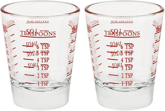 Set of 2 Red Shot Glasses - Heavy Glass, Perfect for Measuring Espresso, Wine, and More 26-Incremental Measurement 1oz, 6 Tsp, 2 Tbs, 30ml (2, Red)